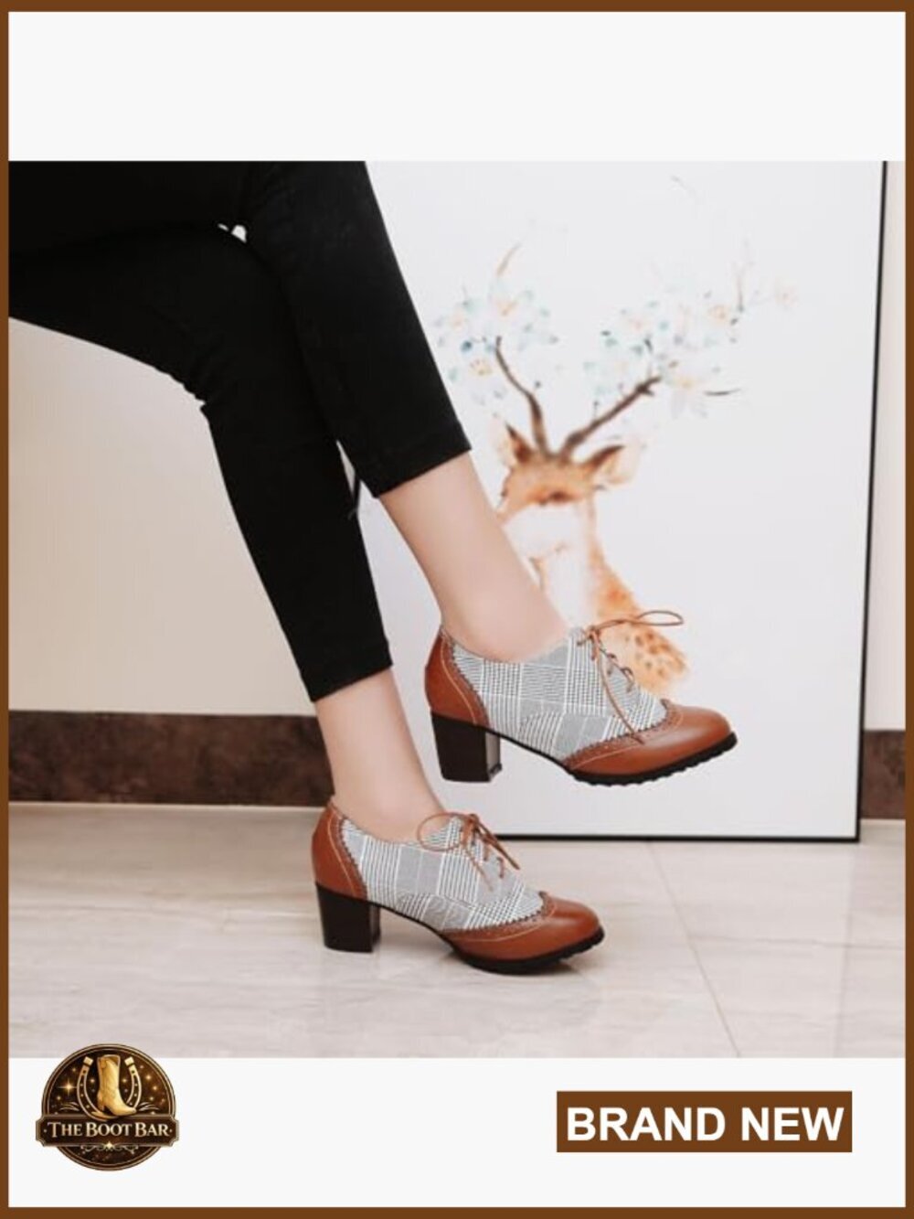 Retro Wingtip Block Heel Lace Up Oxfords Chunky High Heels Pumps - Picture 5 of 7